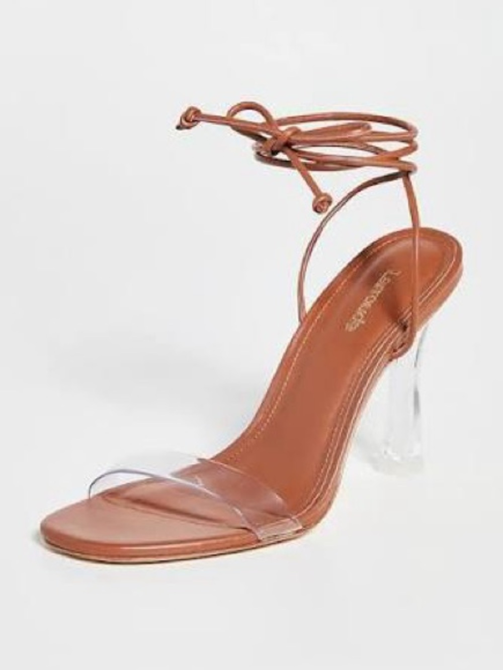 Gloria Clear-Strap & Heel Lace-Up Sandal in Camel NIB